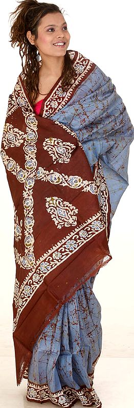Steel-Blue Batik Sari