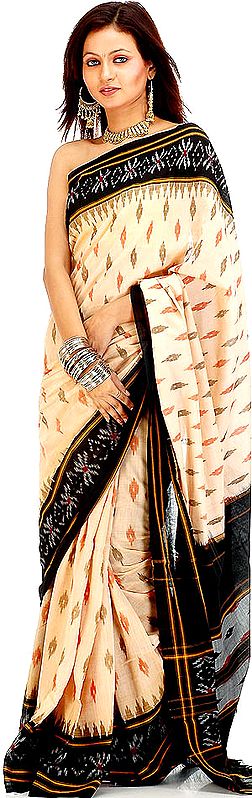 Tan and Black Pochampally Sari