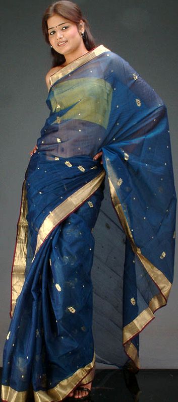 Teal Chanderi Sari with Golden Bootis