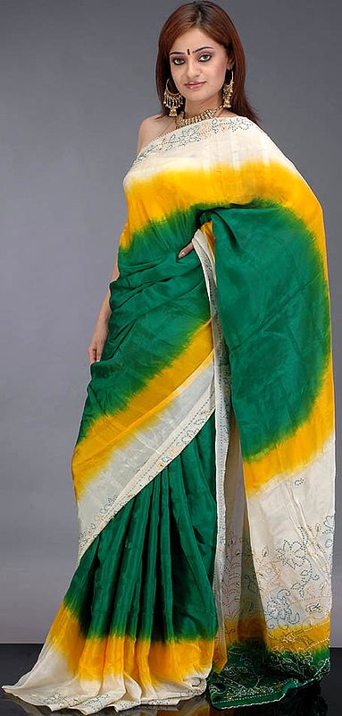 Tr-Color Shaded Sari with Threadwork