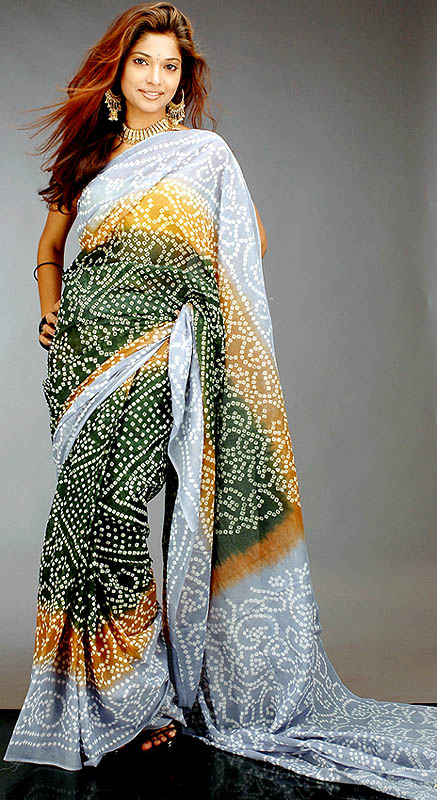 Tri-Color Bandhani Sari from Gujarat