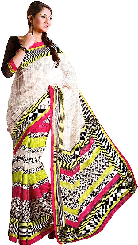 Tri-Color Printed Sari from Surat