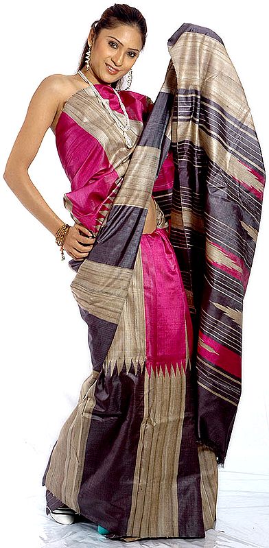Tri-Color Sari with Temple Weave