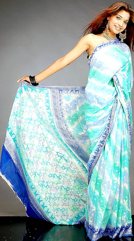 Tri-Color Shaded Sari with Golden Thread Weave