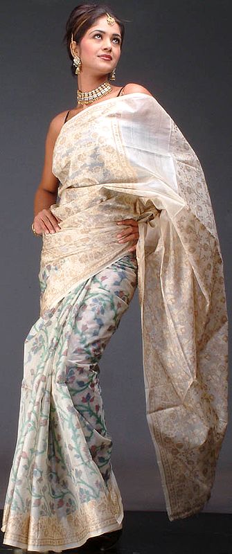 Tussar Silk Sari with Multi-Color Print