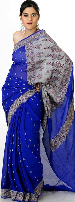 Ultramarine Banarasi Sari with Bootis All-Over and Brocade Weave on Anchal