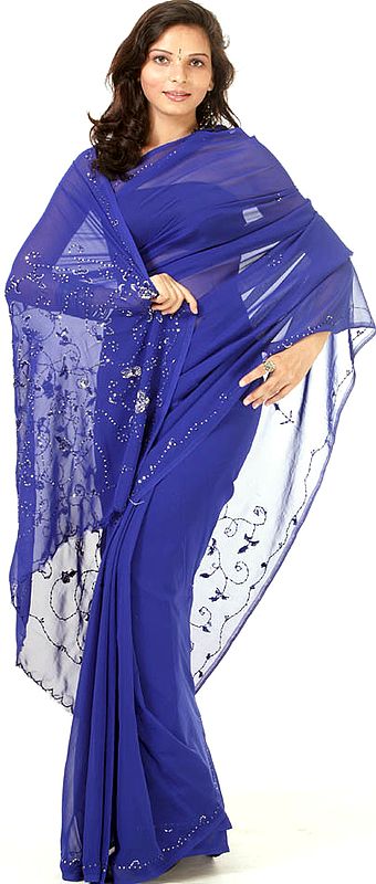 Ultramarine Blue Sari with Sequins and Embroidery