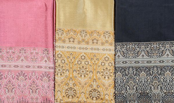 Lot of Three Plain Banarasi Saris