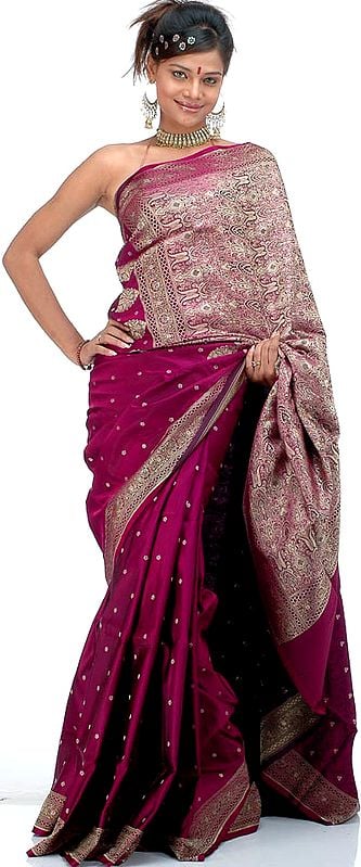 Violet-Eggplant Valkalam Handwoven Sari with All Over Thread Weave