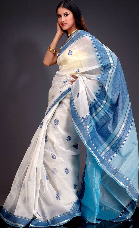 Water and Ice Rajkot Sari with Thread Weave