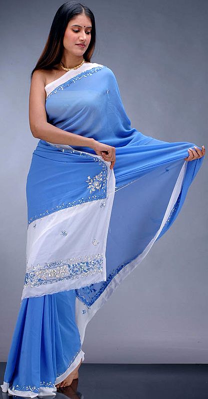 Water and Ice Sari with Sequins