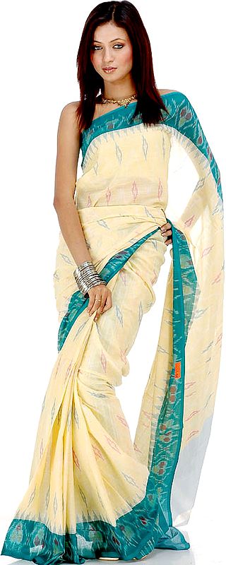 Yellow and Green Ikat Sari from Pochampally