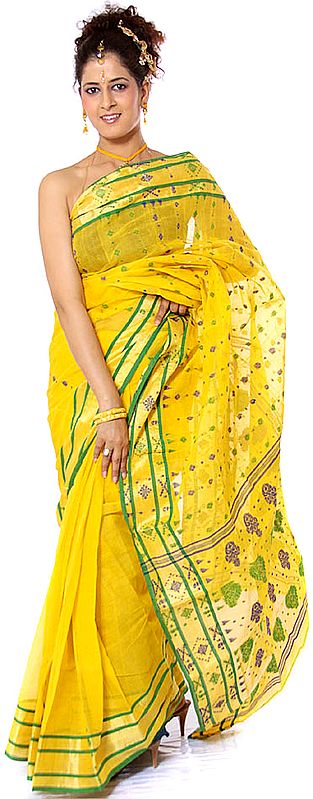 Yellow Chanderi Sari with Woven Bootis