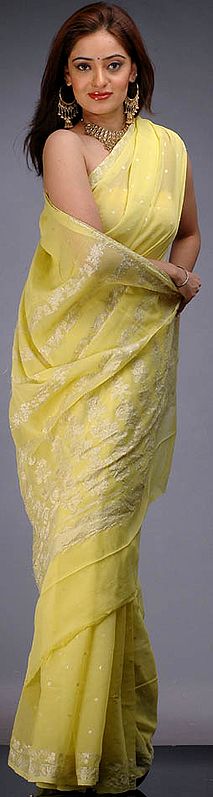 Yellow Chiffon Sari with Bootis