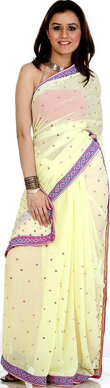 Yellow Designer Sari with All-Over Embroidered Sequins and Beads