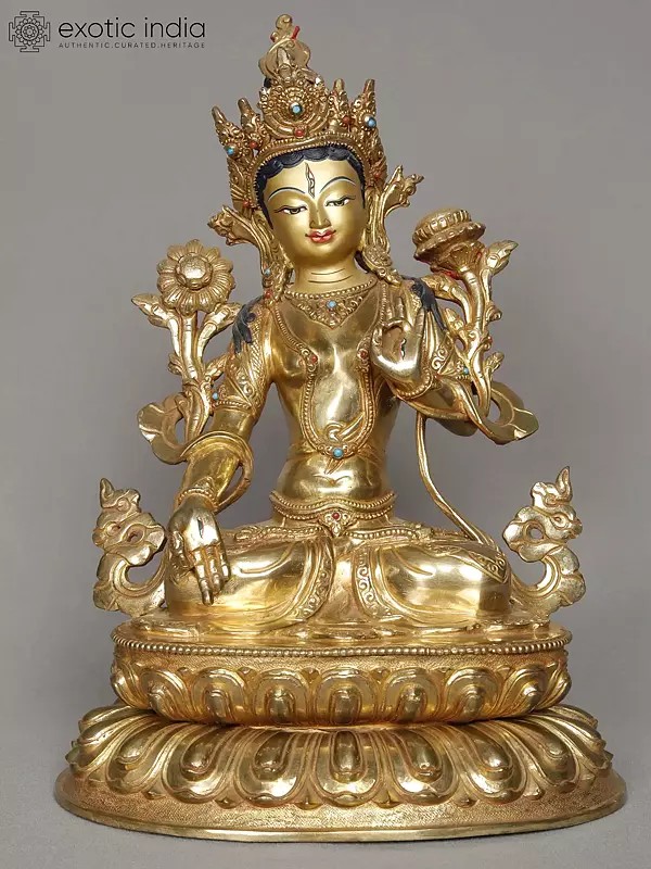 11" White Tara Idol from Nepal | Buddhist Goddess Copper Statue