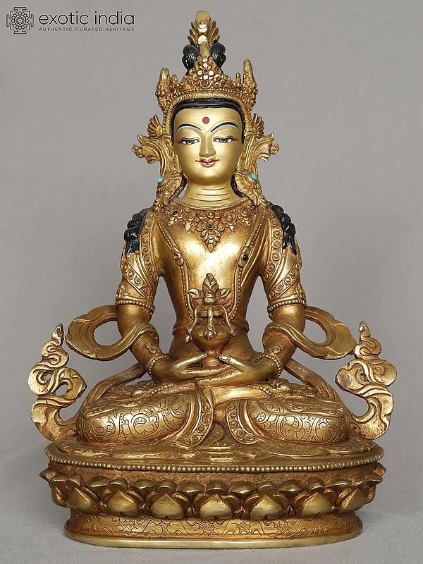 10" Copper Amitayu/Amitabha Buddha Statue from Nepal