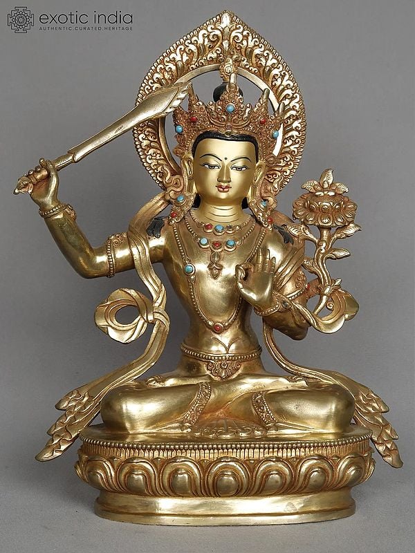 12" Copper Manjushri Statue | Idols from Nepal