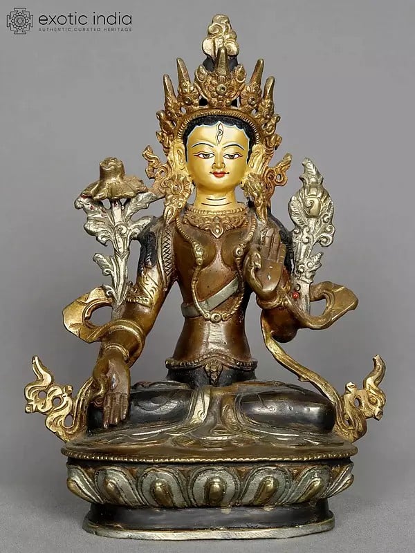 9" Goddess White Tara Copper Idol | Nepalese Statue