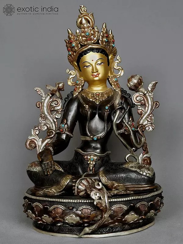 14" Green Tara Copper Statue From Nepal