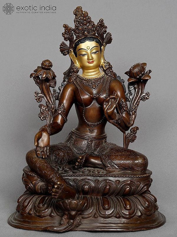 10" Goddess Green Tara Nepalese Copper Statue