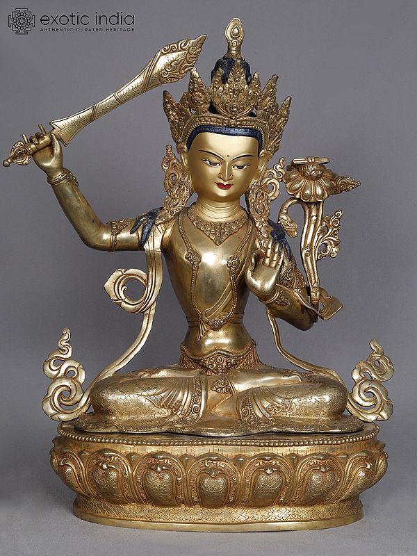 19" Manjushri Copper Statue | Sculpture from Nepal