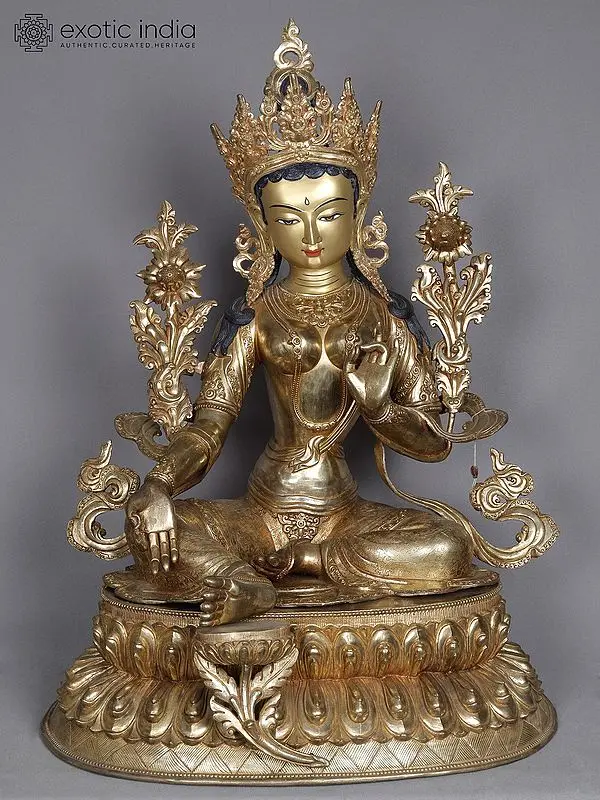27" Nepalese Gilded Copper Statue of Goddess Green Tara