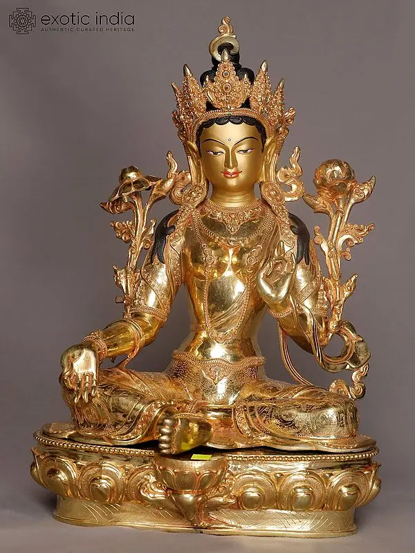 Goddess Green Tara Gilded Copper Sculpture