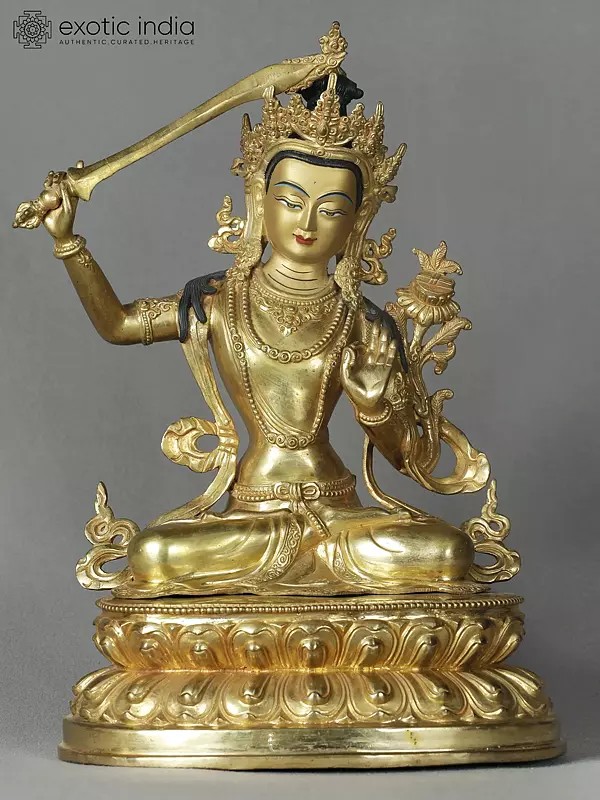 14" Manjushri Copper Statue from Nepal | Buddhist Deity Idols