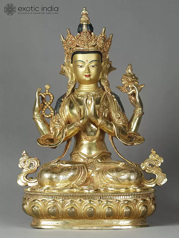 Gilded Copper Kharchari Deity Statue - 14 Inches