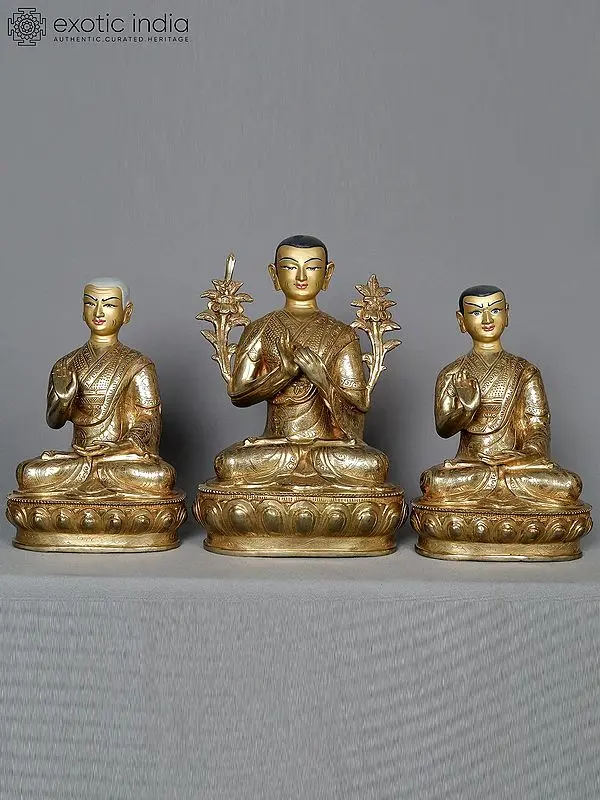 9-Inch Gilded Copper Tsongkhapa Triad
