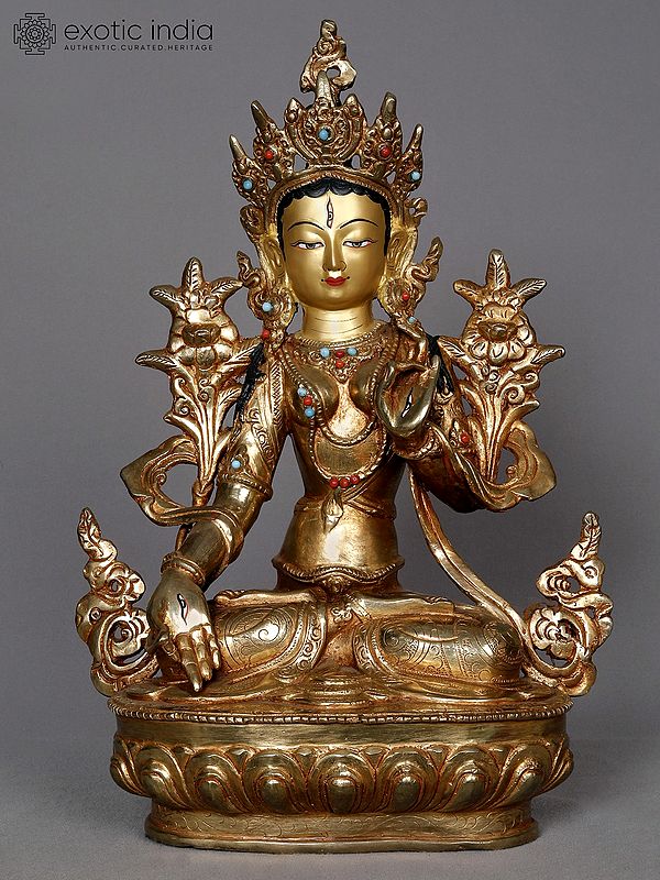 14" Goddess White Tara Copper Statue | Copper Idols from Nepal