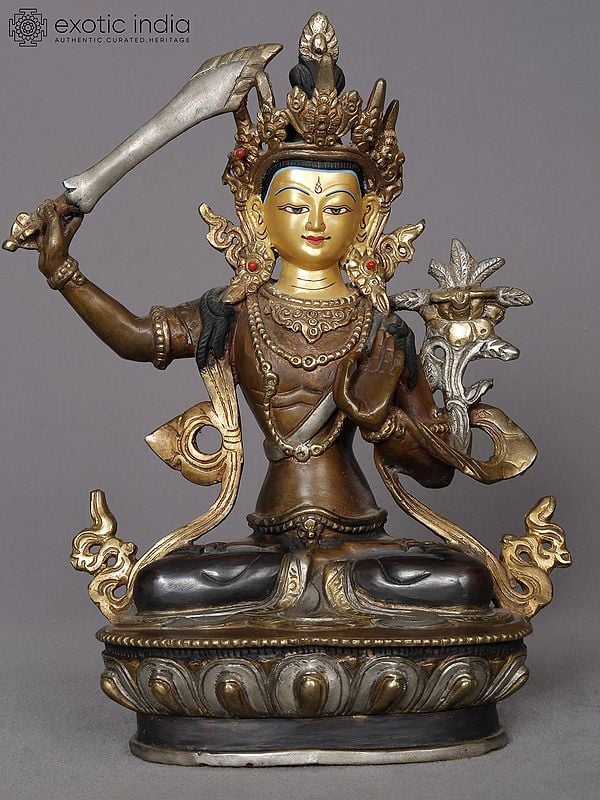 9" Manjushri Copper Statue | Buddhist Deity Idols from Nepal