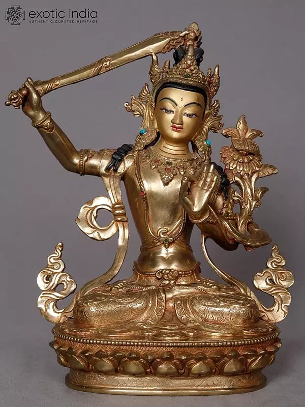 10" Goddess Manjushri Copper Statue from Nepal | Buddhist Deity Idols