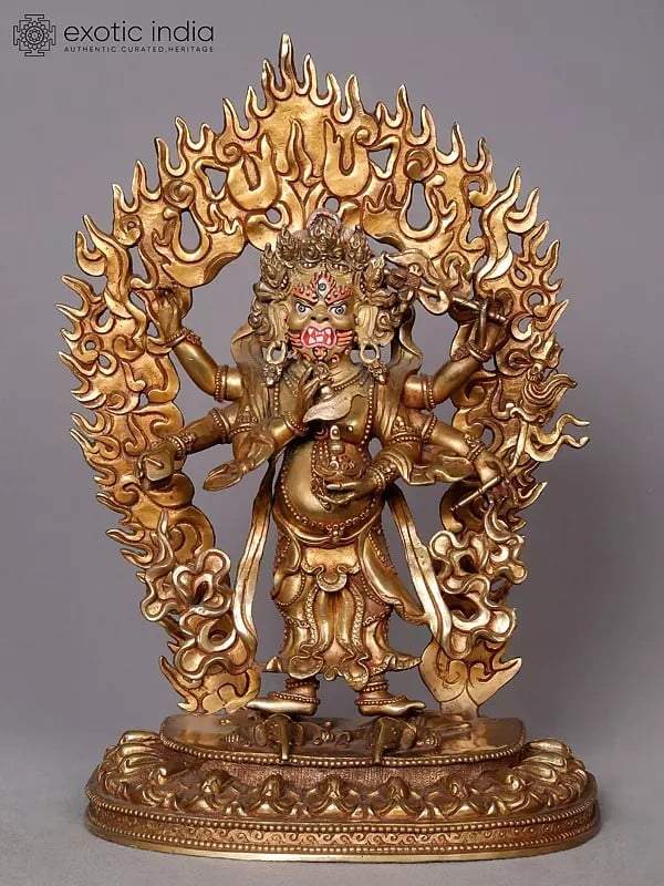 12" Buddhist Deity Mahakala Copper Statue from Nepal | Nepalese Metal Idols