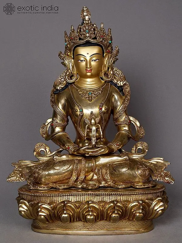 Aparmita Buddha: Longevity Deity 16" Copper Statue from Nepal
