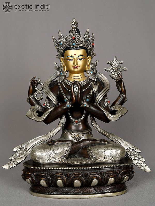 11" Avalokiteshvara Copper Statue from Nepal | Buddhist Deity Idols