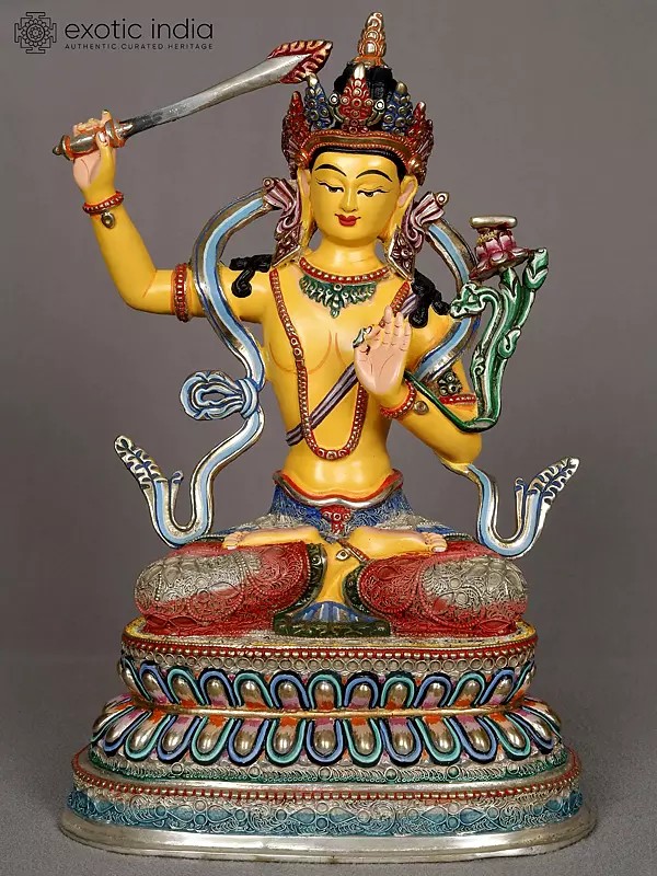 9" Manjushri Copper Statue from Nepal | Authentic Nepalese Sculpture