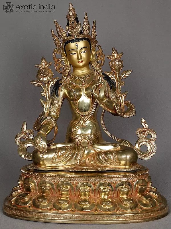 16" Buddhist Deity White Tara Copper Statue from Nepal | Authentic Nepalese Sculpture