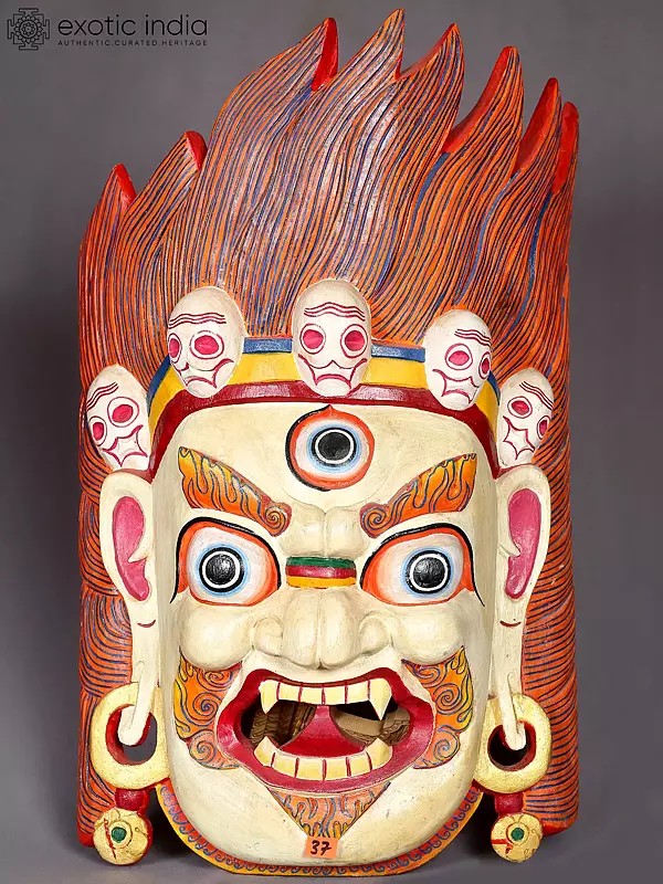 25" Wooden Bhairava Mask Sculpture