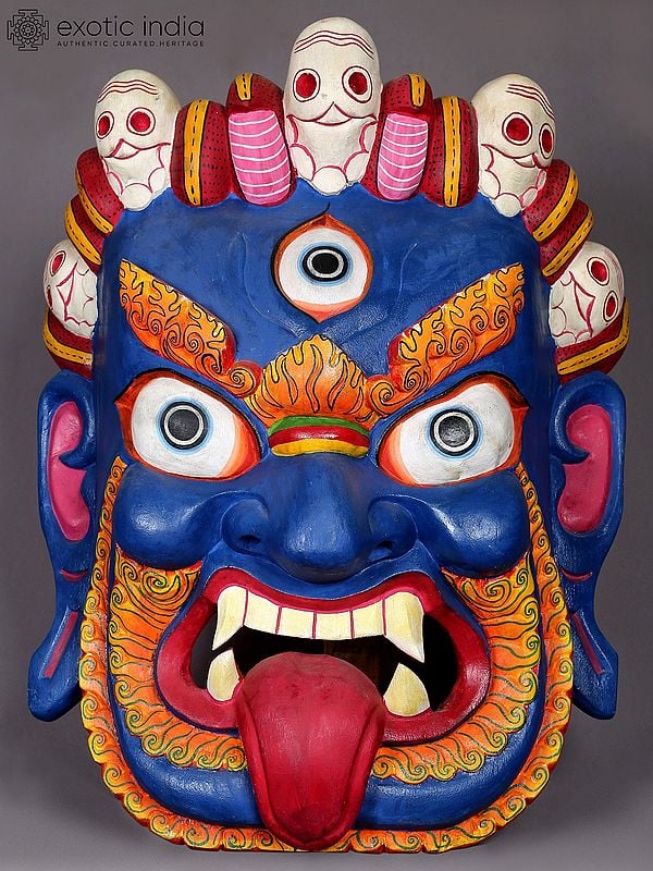 25" Wooden Bhairava Mask | Nepalese Wooden Statues