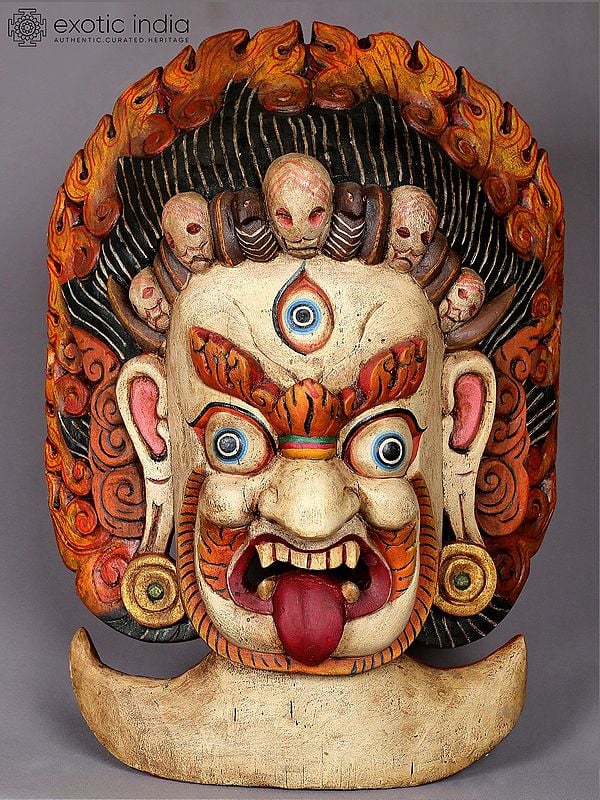 25" Wooden White Bhairava Mask