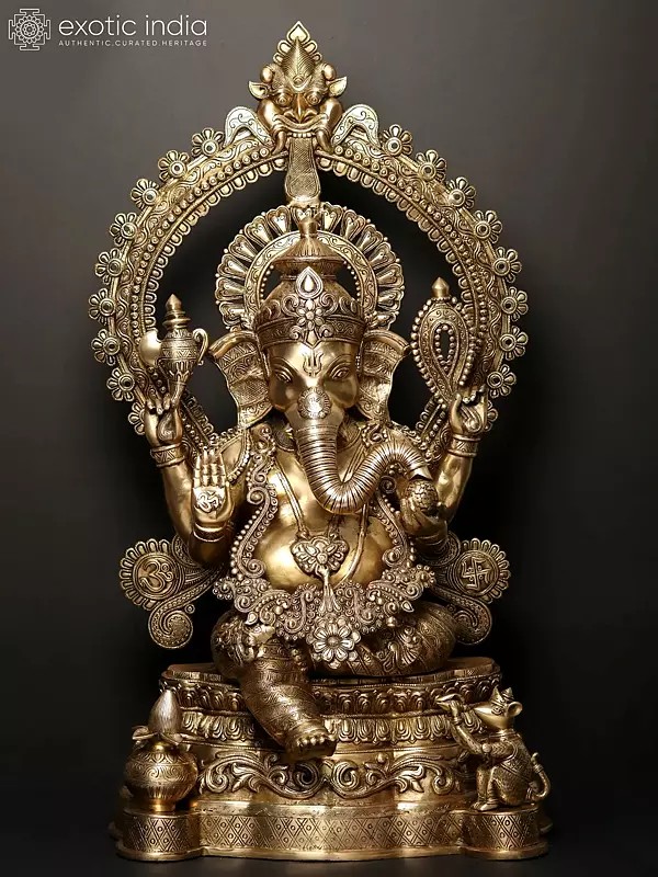 Blessing Lord Ganesha Large Brass Sculpture