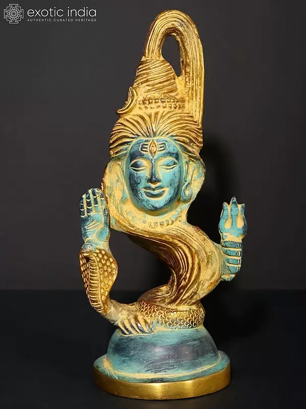 10" Blue and Gold Modern Blessing Lord Shiva in Brass