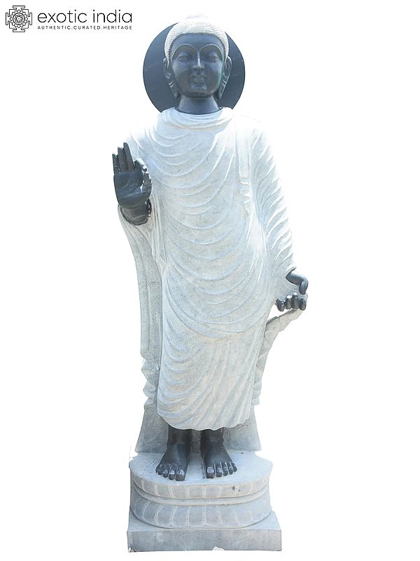 96" Large Standing Buddha in Vitarka Mudra | Granite Stone Sculpture | Shipped by Sea Overseas