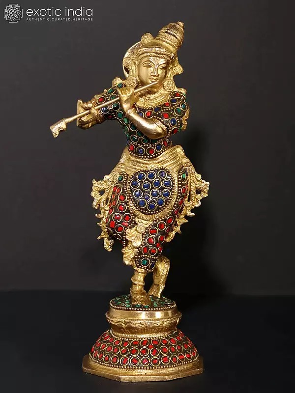 9" Murli Manohar Krishna | Brass Statue with Inlay Work