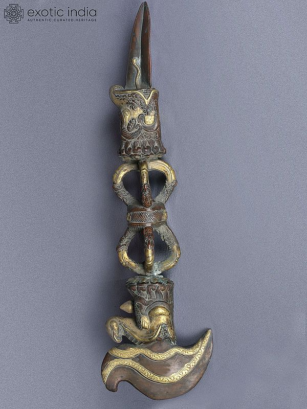 19" Tibetan Phurba Dagger from Nepal | Copper Gilded with Gold