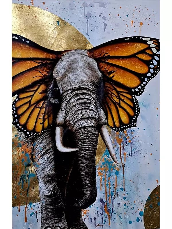 Colorful Butterfly Elephant Painting | Acrylic On Canvas | By Sanchita Agrahari