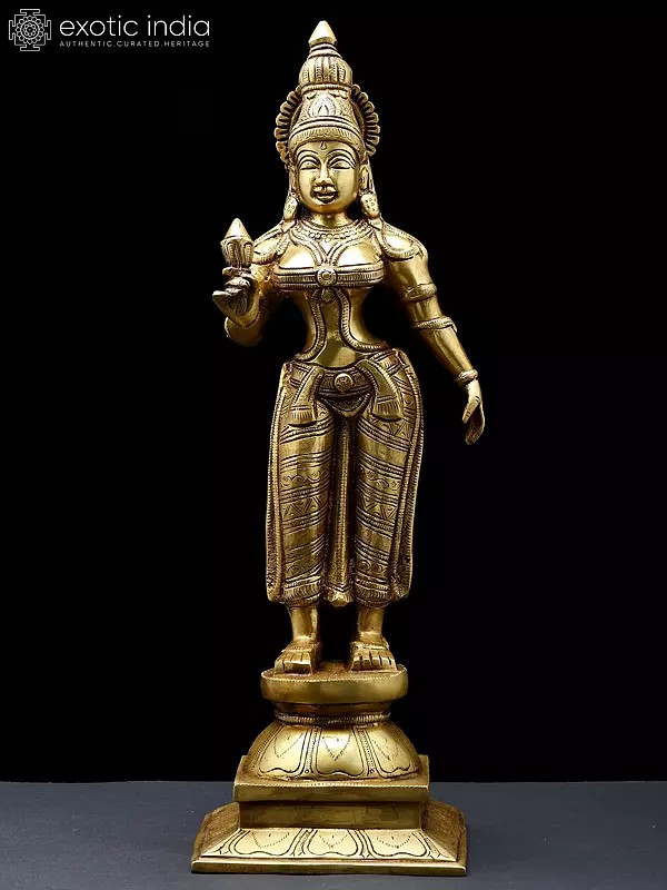 18" Goddess Sita Standing On Pedestal With Lotus | Brass Statue