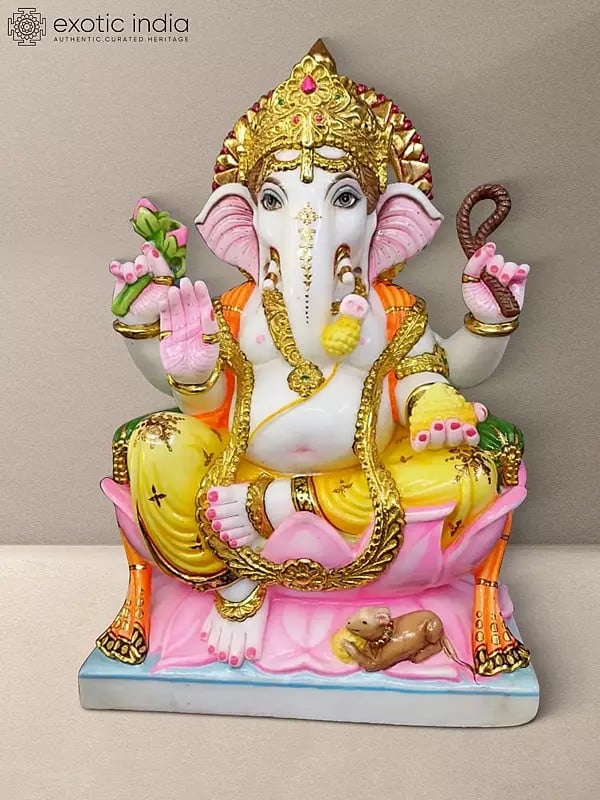 18" Blessing Lord Ganesha Vietnam Marble Idol | Hand Carved Ganesha Statue